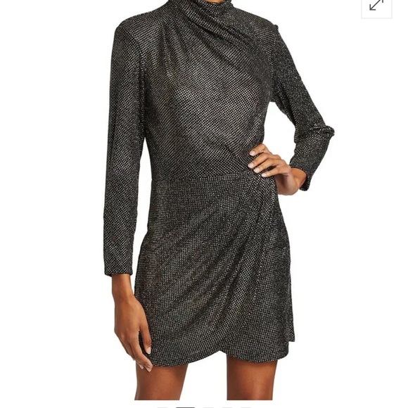 NWT IRO Rasile Metallic Dress Long Sleeve Black Gold Size Size 34 - Picture 1 of 13